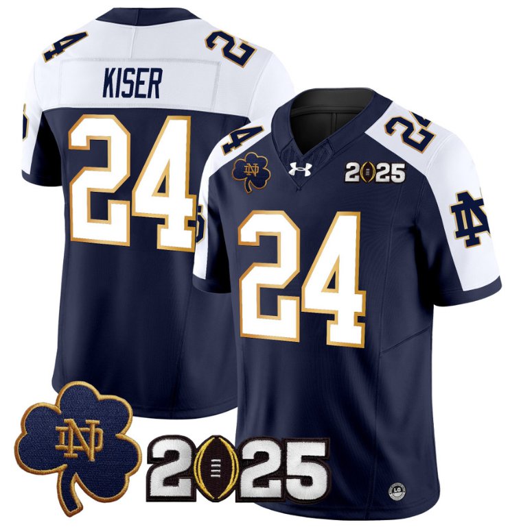 Men's Notre Dame Fighting Irish #24 Jack Kiser 2025 CFP Final Patch Navy Alternate Stitched Jersey