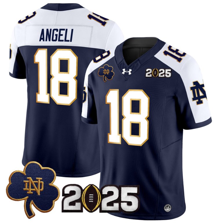 Men's Notre Dame Fighting Irish #18 Steve Angeli 2025 CFP Final Patch Navy Alternate Stitched Jersey