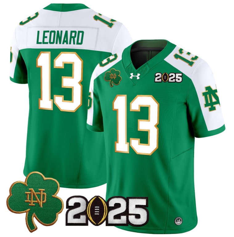 Men's Notre Dame Fighting Irish #13 Riley Leonard 2025 CFP Final Patch Green Alternate Stitched Jersey