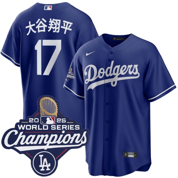 Men's Los Angeles Dodgers #17 大谷翔平 Royal 2025 Alternate World Series Champions Jersey