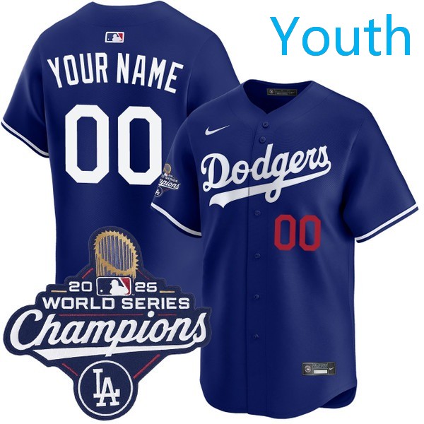 Youth Los Angeles Dodgers Custom Nike Alternate Royal Limited 2025 World Series Champions Jersey