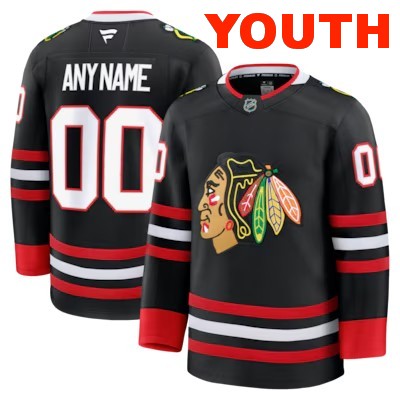 Youth Chicago Blackhawks Custom Black Alternate 2025 Premium Stitched Hockey Jersey