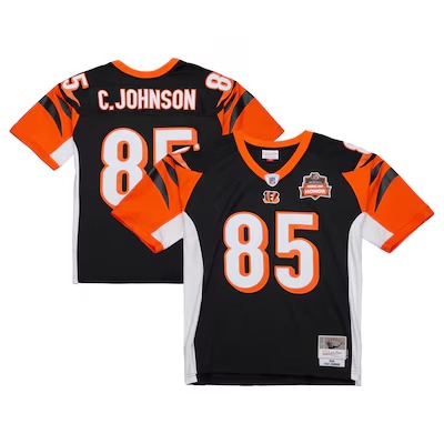 Men's Cincinnati Bengals #85 Chad Johnson Black 2004 throwback with Patch Stitched football Jersey