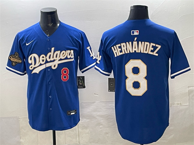 Men's Los Angeles Dodgers #8 Enrique Hernandez Royal 2025 World Series Champions Patch Limited Stitched Baseball Jersey