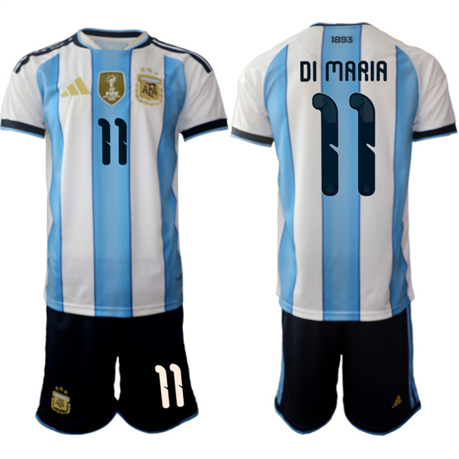 Men's Argentina #11 ángel Fabian Di Maria White Blue 2025-26 Home Soccer Jersey Suit