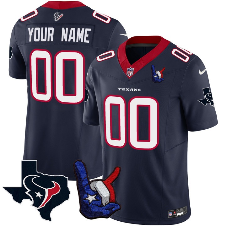Men's Houston Texans Custom Hand Sign Throwing Up The H Vapor F.U.S.E. Limited Stitched Jersey Navy