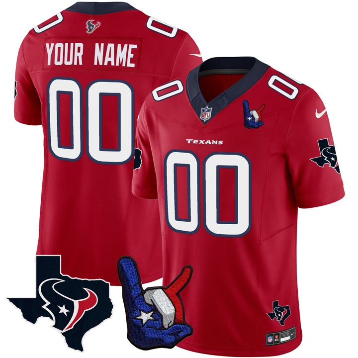 Men's Houston Texans Custom Hand Sign Throwing Up The H Vapor F.U.S.E. Limited Stitched Jersey Redy