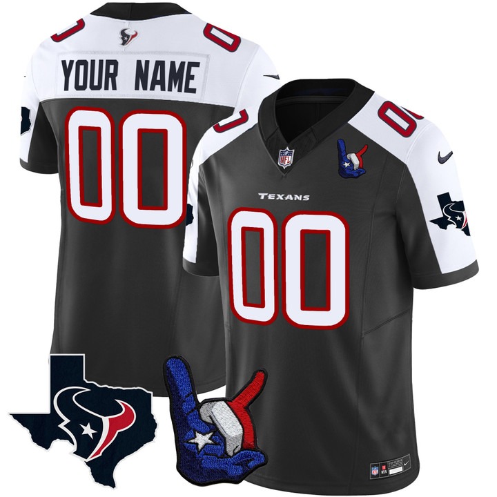 Men's Houston Texans Custom Hand Sign Throwing Up The H Vapor F.U.S.E. Limited Stitched Jersey Black Alternate