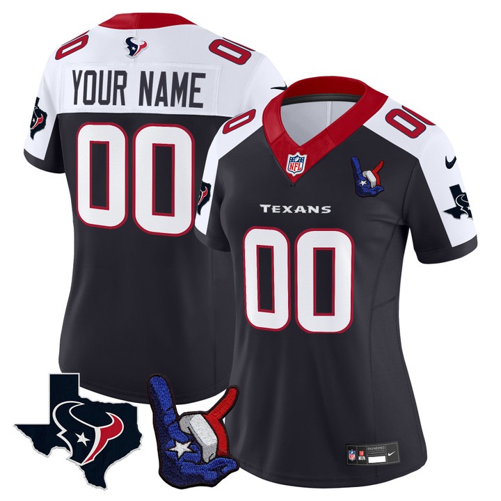 Women's Houston Texans Custom Hand Sign Throwing Up The H Vapor F.U.S.E. Limited Stitched Jersey Navy Alternate