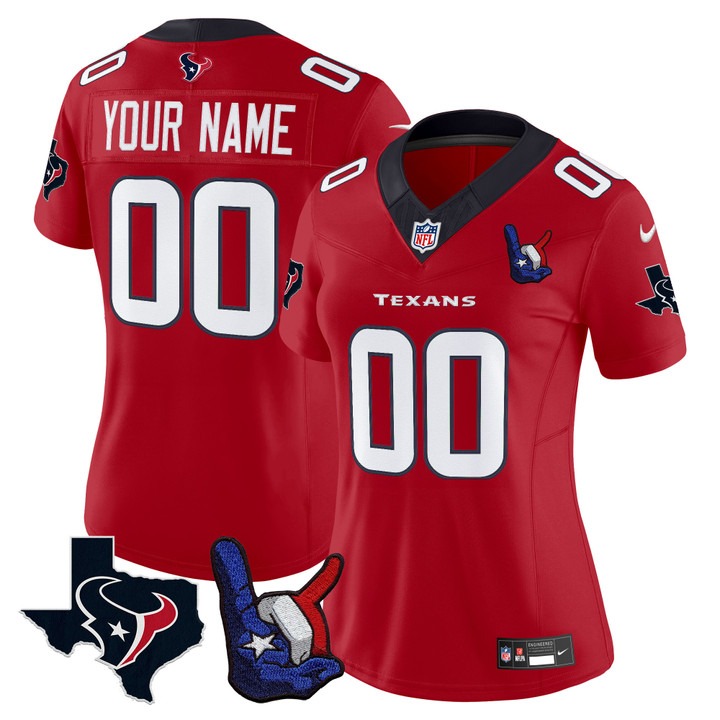 Women's Houston Texans Custom Hand Sign Throwing Up The H Vapor F.U.S.E. Limited Stitched Jersey Red