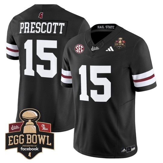 Men's Mississippi State Bulldogs #15 Dak Prescott Black 2025 Egg Bowl Vapor Limited Stitched football Jersey
