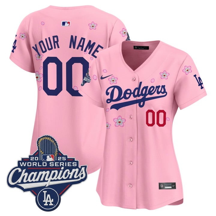 Women's Dodgers 2025 World Series Champions x Tokyo Series Limited Custom Jersey - Cherry Blossom