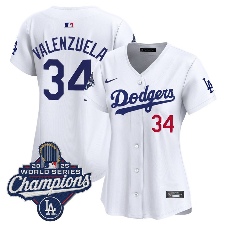 Women's Dodgers #34 Fernando Valenzuela 2025 World Series Champions Nike Limited Jersey White