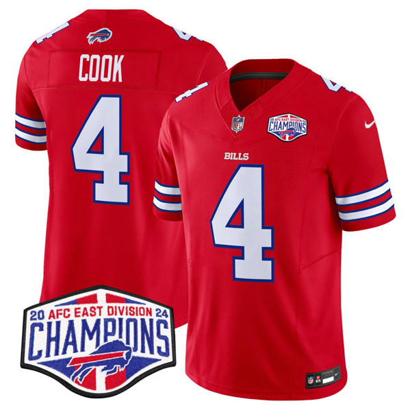 Youth Buffalo Bills #4 James Cook Red F.U.S.E. 2024 AFC East Division Champions Vapor Limited Stitched Football Jersey