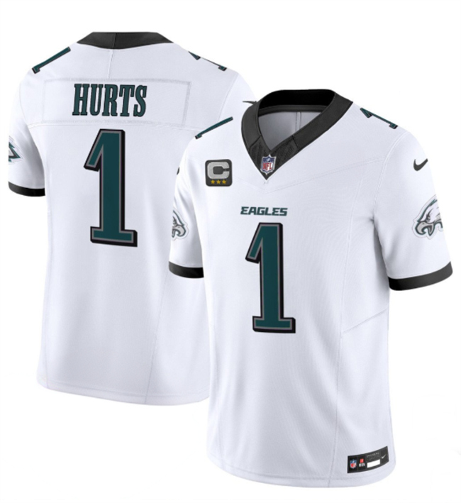 Men's Philadelphia Eagles #1 Jalen Hurts White 2024 New F.U.S.E. Vapor Untouchable Limited Stitched Football Jersey