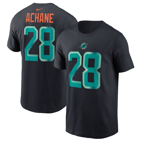 Women's Miami Dolphins #28 De'Von Achane Black 2025 Rivalries Collection Player Name & Number T-Shirt