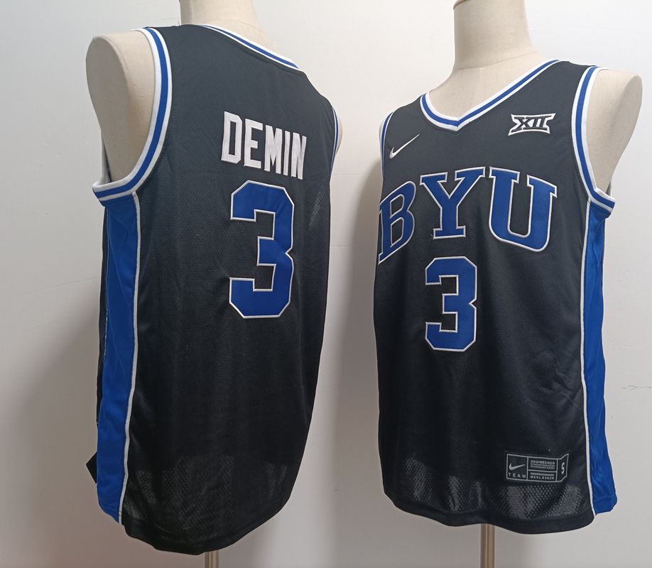 Men's Nike BYU Cougars #3 Egor Demin Navy College Basketball Stitched NCAA Jersey