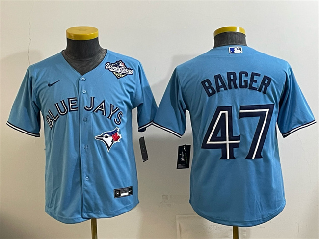 Youth Toronto Blue Jays #47 Addison Barger Blue 2025 World Series Cool Base Stitched Baseball Jersey