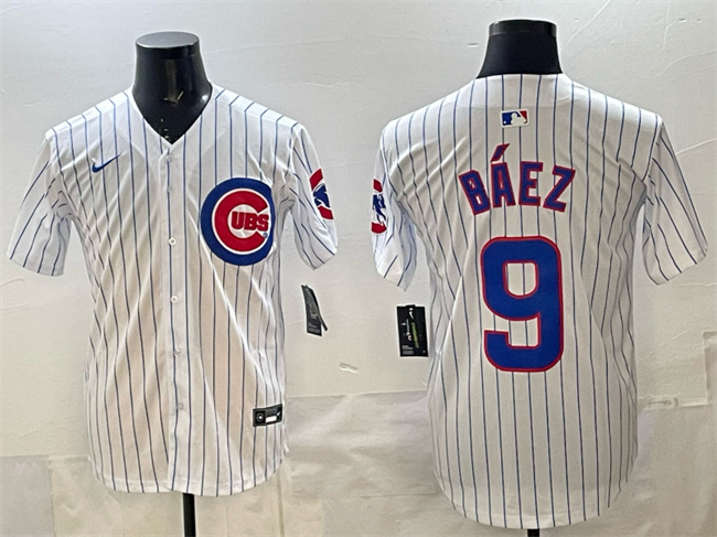 Men's Chicago Cubs #9 Javier Baez White Home Limited Stitched Baseball Jersey