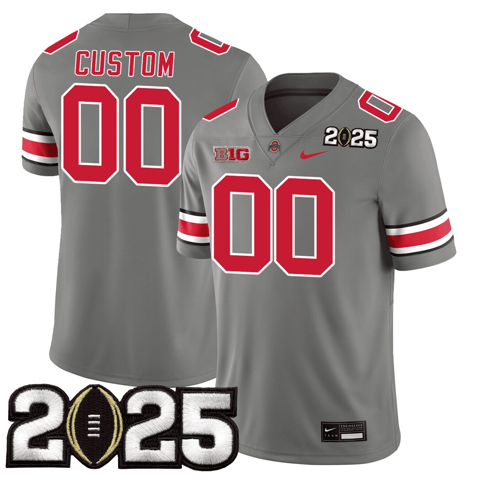 Gender's Ohio State Buckeyes Active Player Custom Gray 2025 CFP Final Patch Stitched Jersey