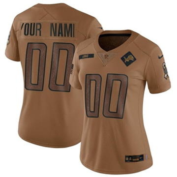 Women's Detroit Lions Active Player Custom Vapor Limited 2023 Salute to Service Brown Stitched NFL Jersey