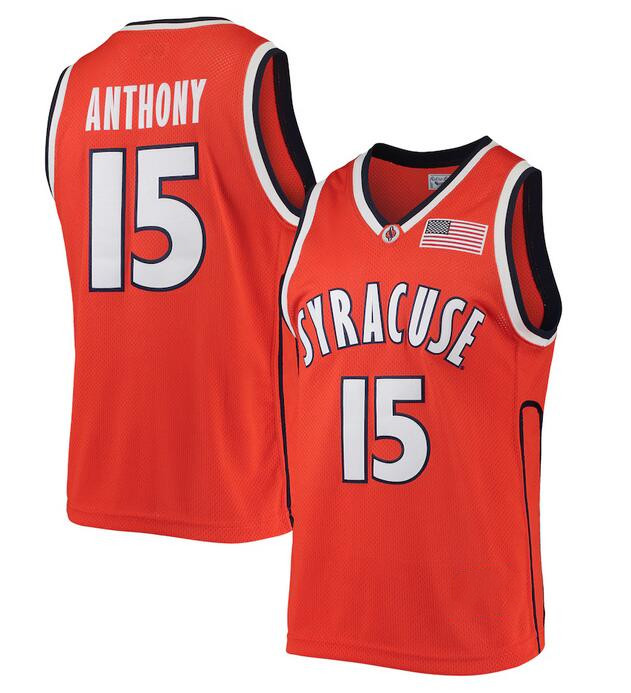 Men's Syracuse Orange #15 Carmelo Anthony Orange Stitched Basketball Jersey