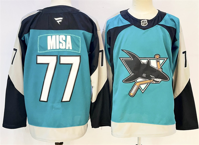 Men's San Jose Sharks #77 Michael Misa Teal 2025 Alternate Stitched Hockey Jersey
