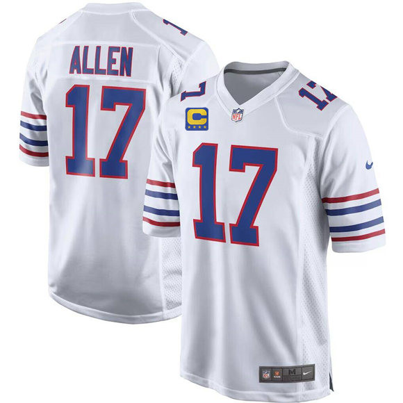 Men's Buffalo Bills #17 Josh Allen White With 4-Star C Patch Stitched Game Jersey