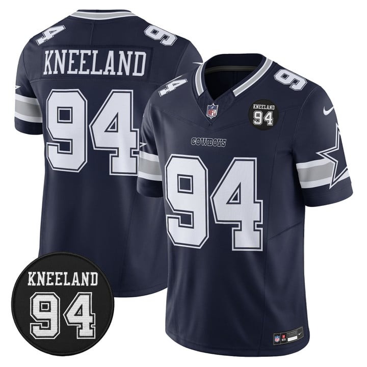 Men's Dallas Cowboys #94 Marshawn Kneeland Memorial Patch F.U.S.E. 2025 Vapor Limited Stitched Jersey Navy