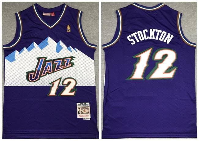 Youth Utah Jazz #12 John Stockton Purple Throwback Stitched Basketball Jersey