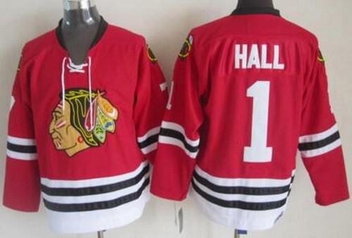 Men's Chicago Blackhawks #1 Glean Hall Red Throwback Jersey