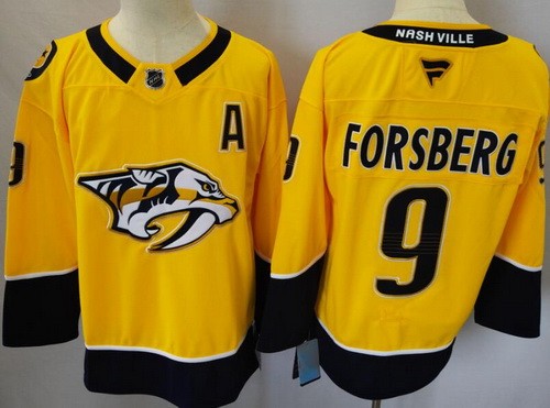 Men's Nashville Predators #9 Filip Forsberg Yellow Authentic Jersey