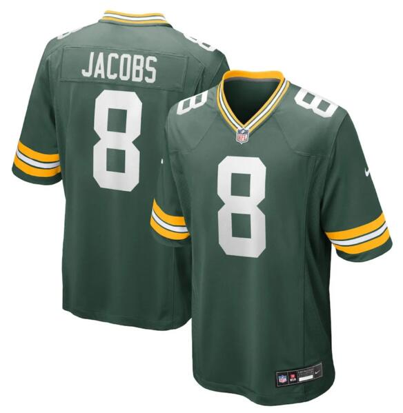 Men's Green Bay Packers #8 Josh Jacobs Green Stitched Game NFL Jersey