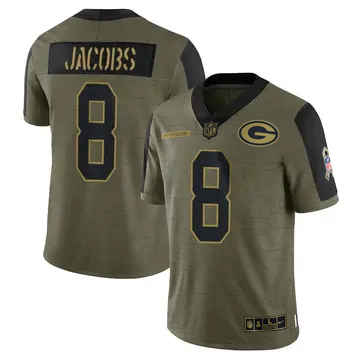 Men's Green Bay Packers #8 Josh Jacobs Vapor Limited 2021 Salute to Service Olive NFL Stitched Jersey