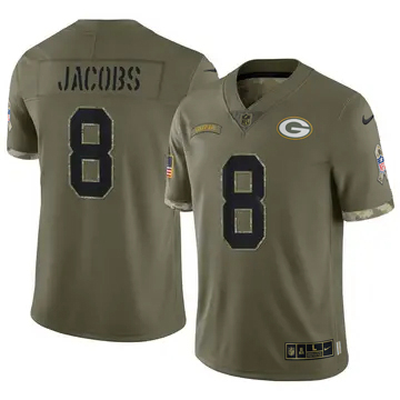 Men's Green Bay Packers #8 Josh Jacobs Vapor Limited 2022 Salute to Service Olive NFL Stitched Jersey