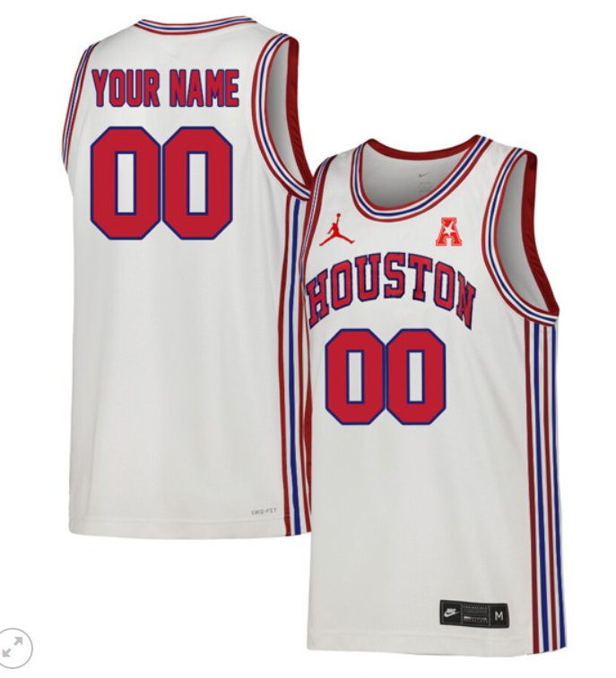 Custom Houston Cougars Jersey College Basketball Stiched Throwback White