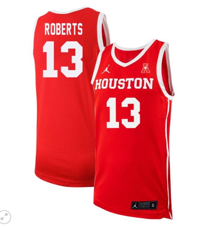 Men's J'Wan Roberts Jersey #13 Houston Cougars Basketball Stiched Red