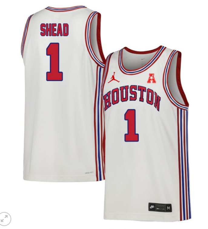 Men's Jamal Shead Jersey #1 Houston Cougars College Basketball Stiched Throwback White