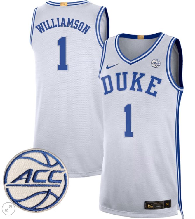 Men's Duke Blue Devils #1 Zion Williamson Nike NCAA Basketball Stiched White Jersey