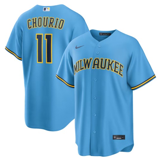 Men's Milwaukee Brewers #11 Jackson Chourio Light Blue Nike Road Replica Jersey