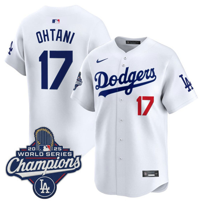 Youth Los Angeles Dodgers #17 Shohei Ohtani White 2025 World Series Champions Patch Home Limited Stitched Baseball Jersey