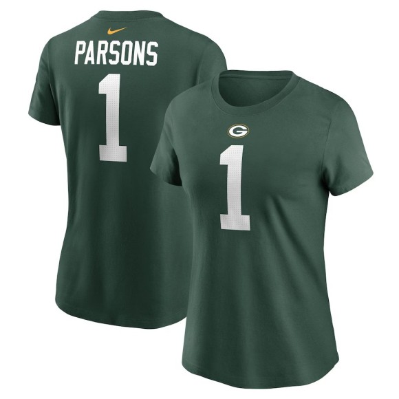 Women's Green Bay Packers #1 Micah Parsons Green Nike Name & Number T-Shirt