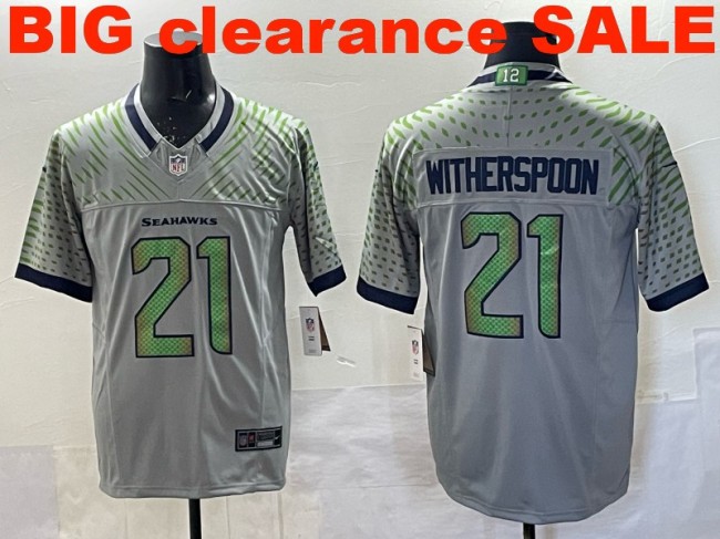 Clearance SALE Mens & Womens & Youth Seattle Seahawks #21 Devon Witherspoon 2025 “Rivalries” F.U.S.E. Stitched Jersey Wolf Gray