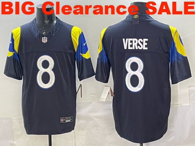Clearance SALE Mens & Womens & Youth Los Angeles Rams #8 Jared Verse 2025 “Rivalries” F.U.S.E. Stitched Limited Jersey Midnight Blue
