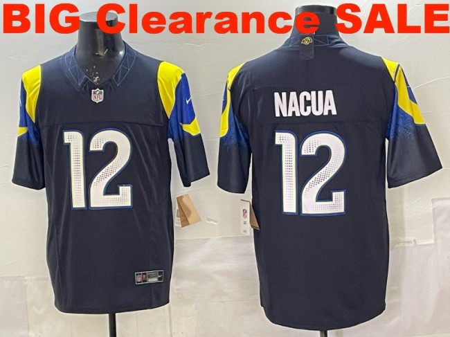 Clearance SALE Mens & Womens & Youth Los Angeles Rams #12 Puka Nacua 2025 “Rivalries” F.U.S.E. Stitched Limited Jersey Midnight Blue