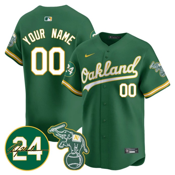 Nike Custom Oakland Athletics 2024 Ricky Henderson Memorial Stitched MLB Jersey Green