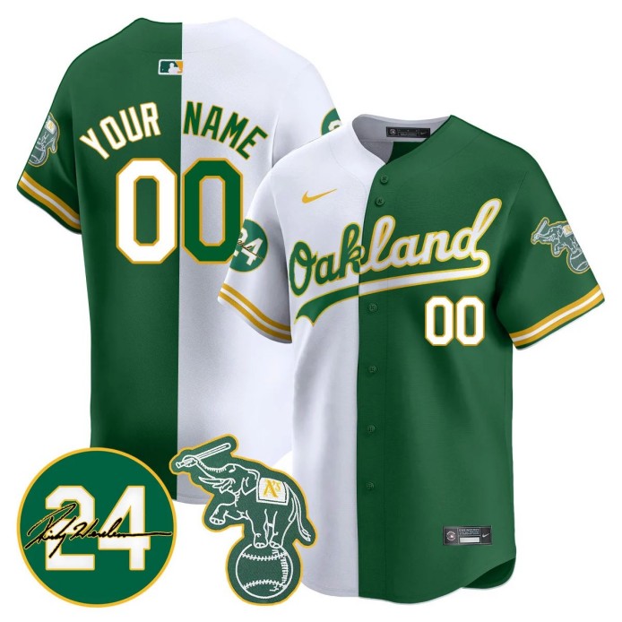 Nike Custom Oakland Athletics 2024 Ricky Henderson Memorial Stitched MLB Jersey Split