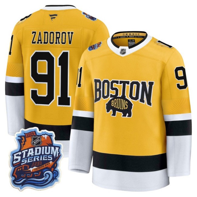 Men's Boston Bruins #91 Nikita Zadorov Gold 2026 Stadium Series Authentic Stitched Jersey