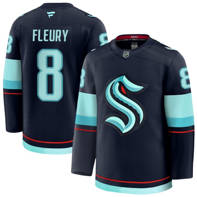 Men's Seattle Kraken #8 Cale Fleury Deep Sea Blue Home Stitched Authentic Jersey