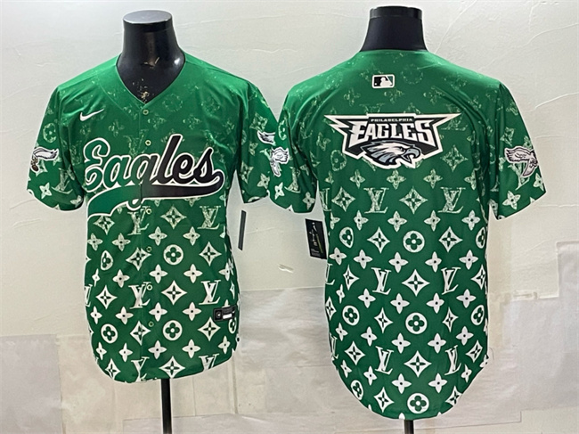Men's Philadelphia Eagles Team Big Logo Green With Patch Limited Stitched Baseball Jerseys